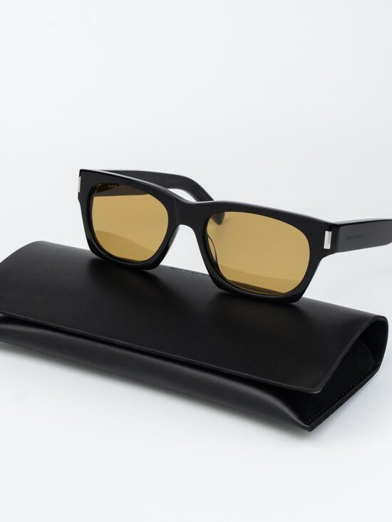 Saint Laurent Women Sunglasses Black Yellow Rectangle SL402 010 NEW AUTHENTIC